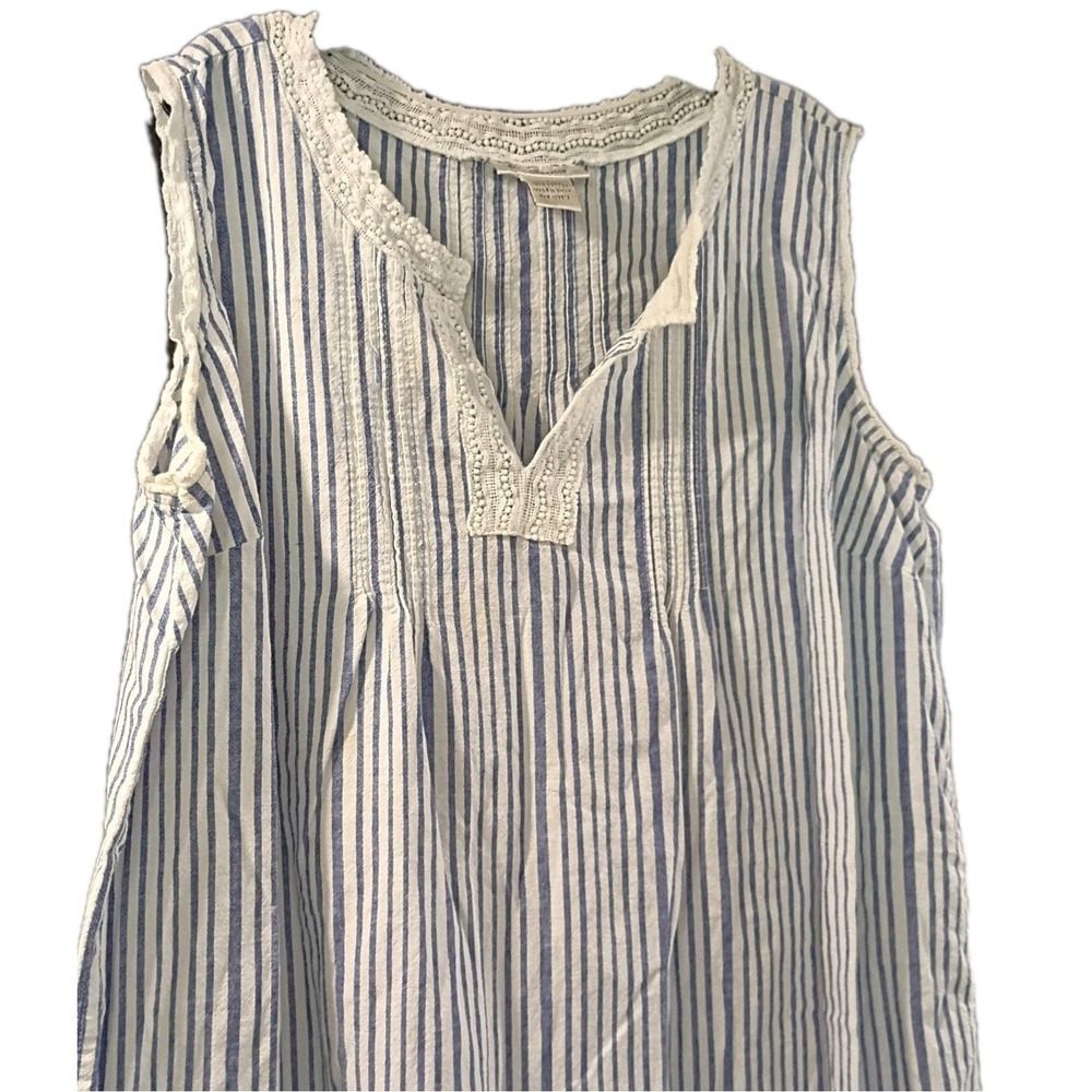 CW Classics Women's 100% Cotton Sleeveless Blue & White Strip Blouse Top Size 1X - Picture 2 of 6